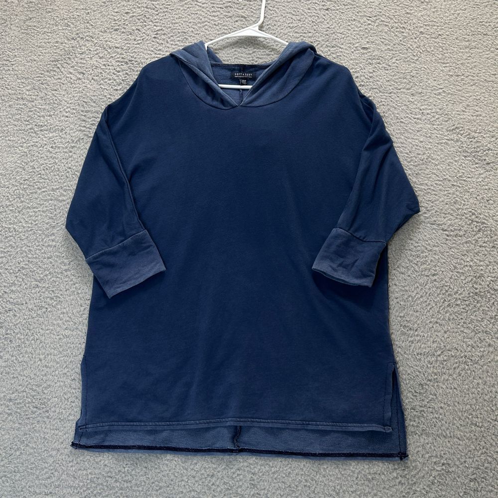 American Eagle Soft & Sexy Sweatshirt Womens Large Navy Blue Hooded Pullover